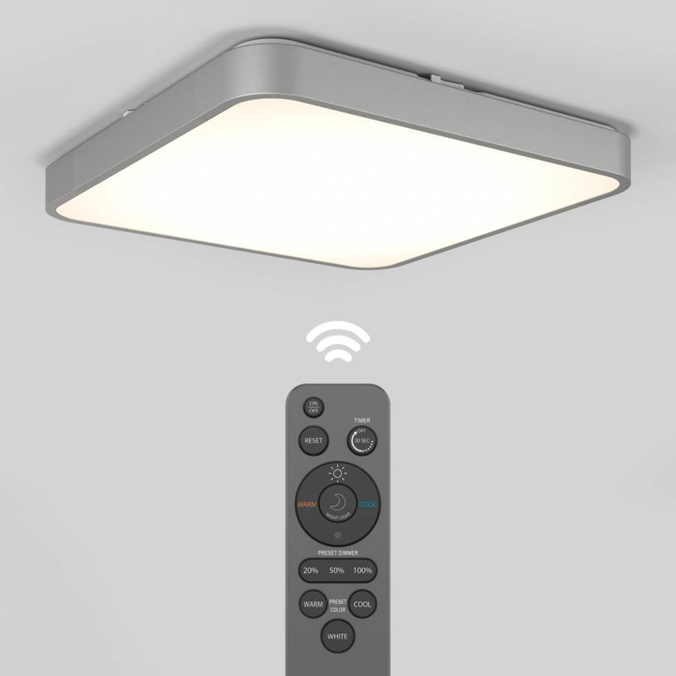 Europa 18 in. LED Flush Mount Light Silver - with Remote